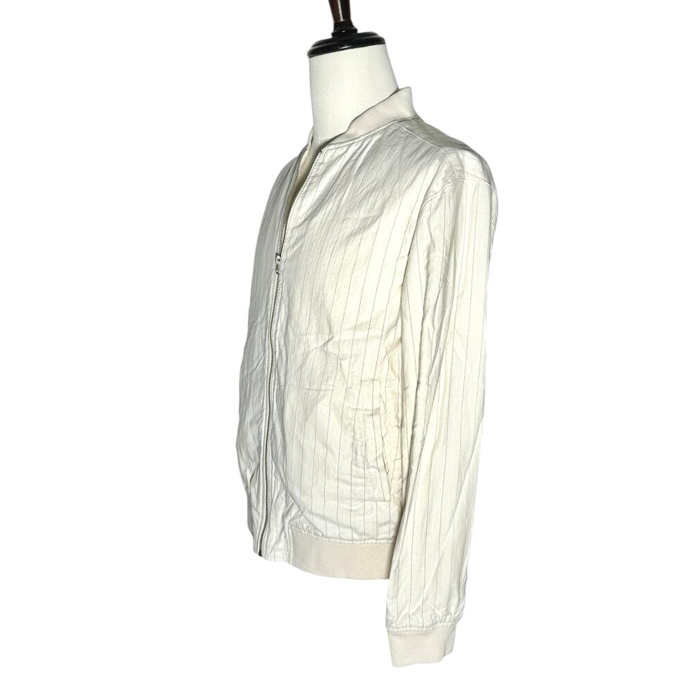Zara | Men | Pinstripe Cream White Cotton Full Zip Light Bomber Jacket | Medium - Picture 4 of 15